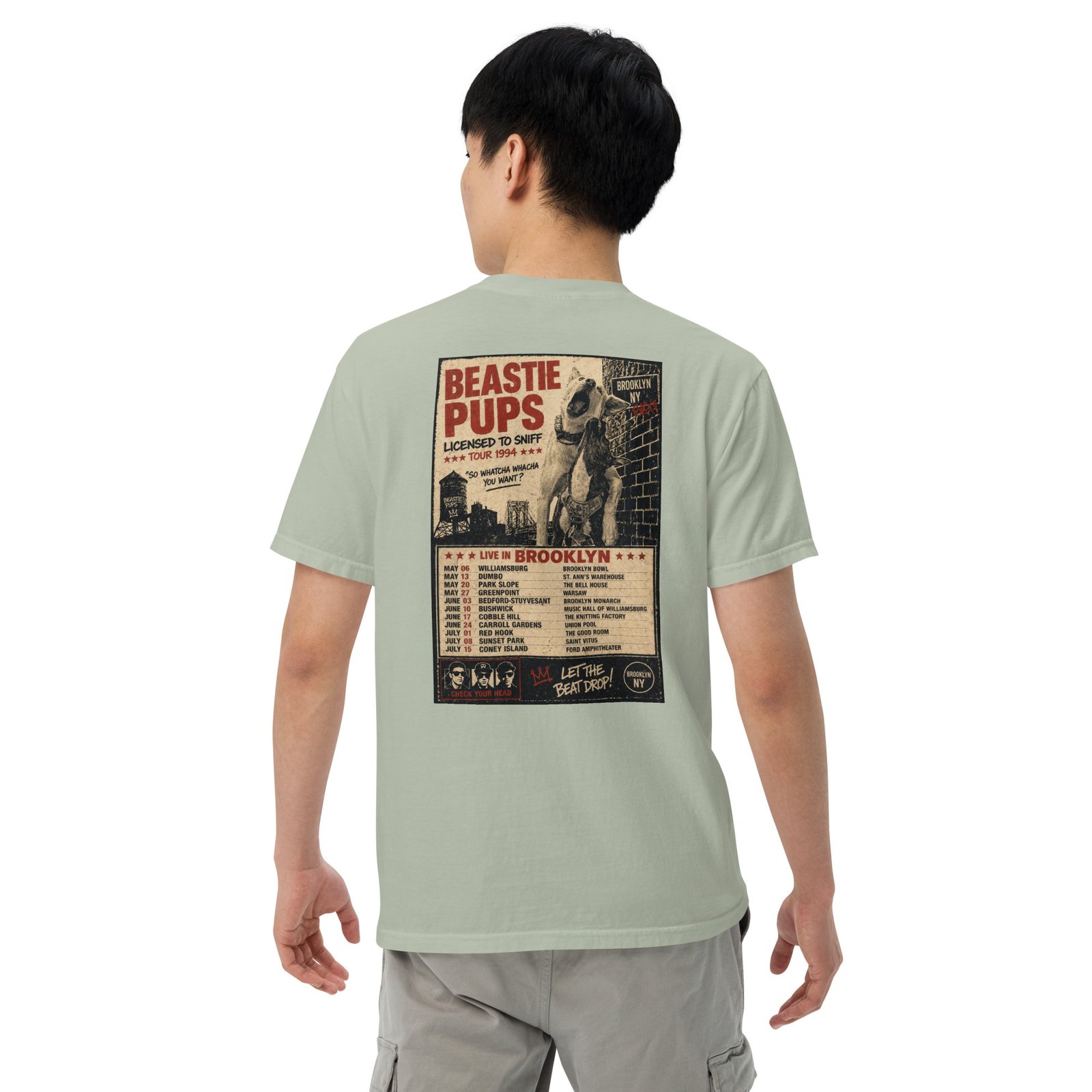 Beastie Pups “Licensed to Sniff” Tour ’94 – Front & Back Organic Oversized High Neck T-Shirt - Image 76