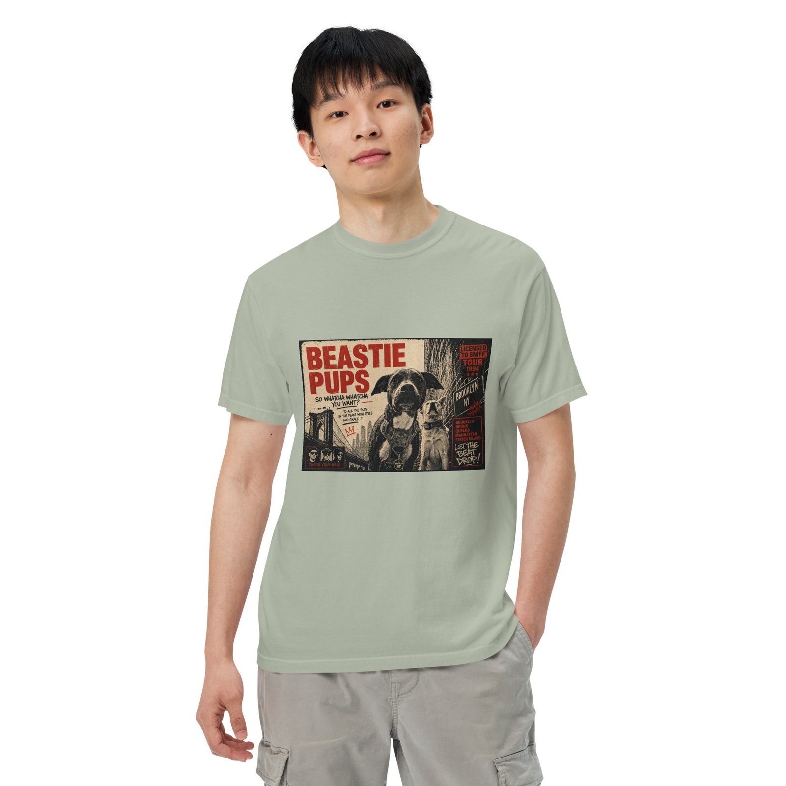 Beastie Pups “Licensed to Sniff” Tour ’94 – Front & Back Organic Oversized High Neck T-Shirt - Image 74