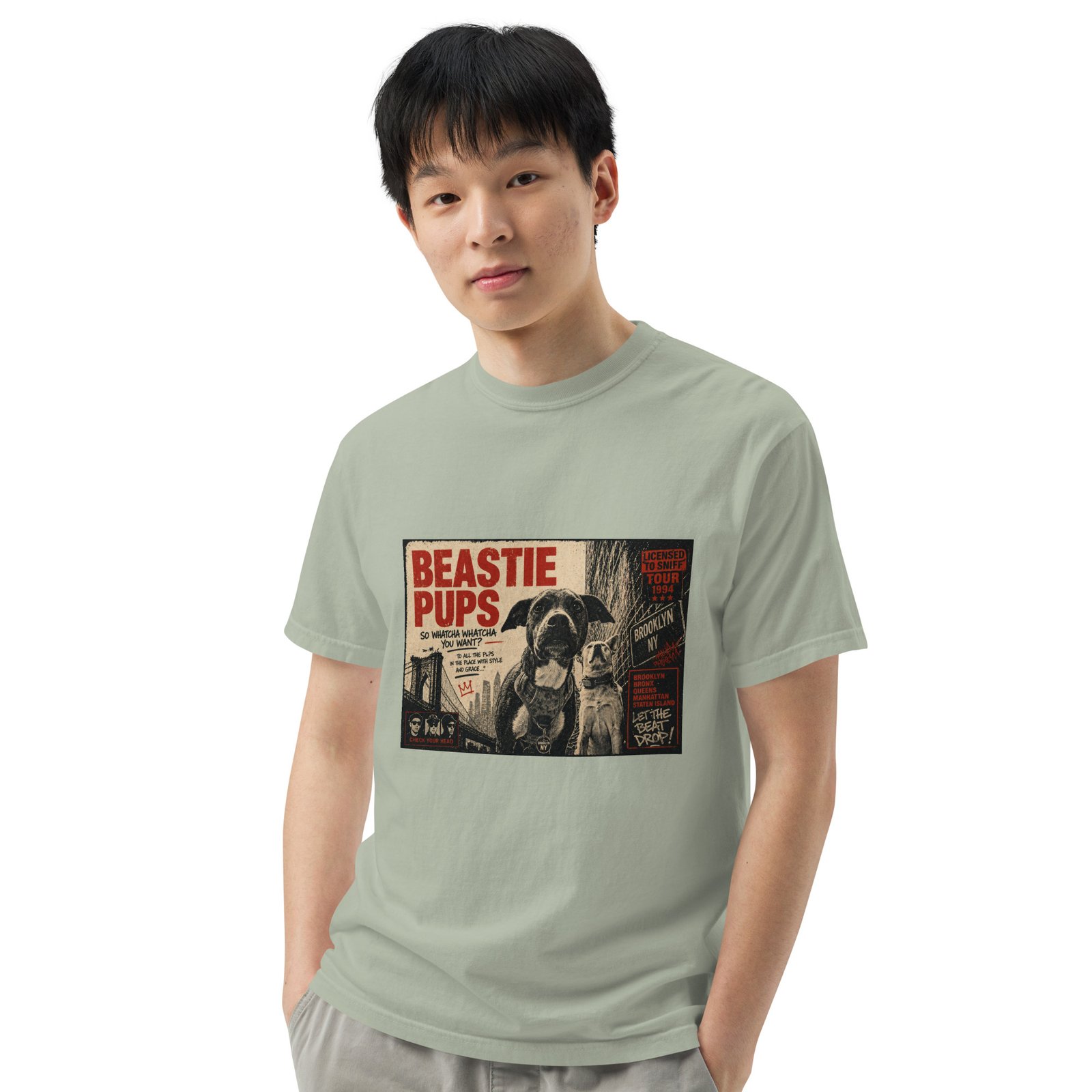 Beastie Pups “Licensed to Sniff” Tour ’94 – Front & Back Organic Oversized High Neck T-Shirt - Image 75