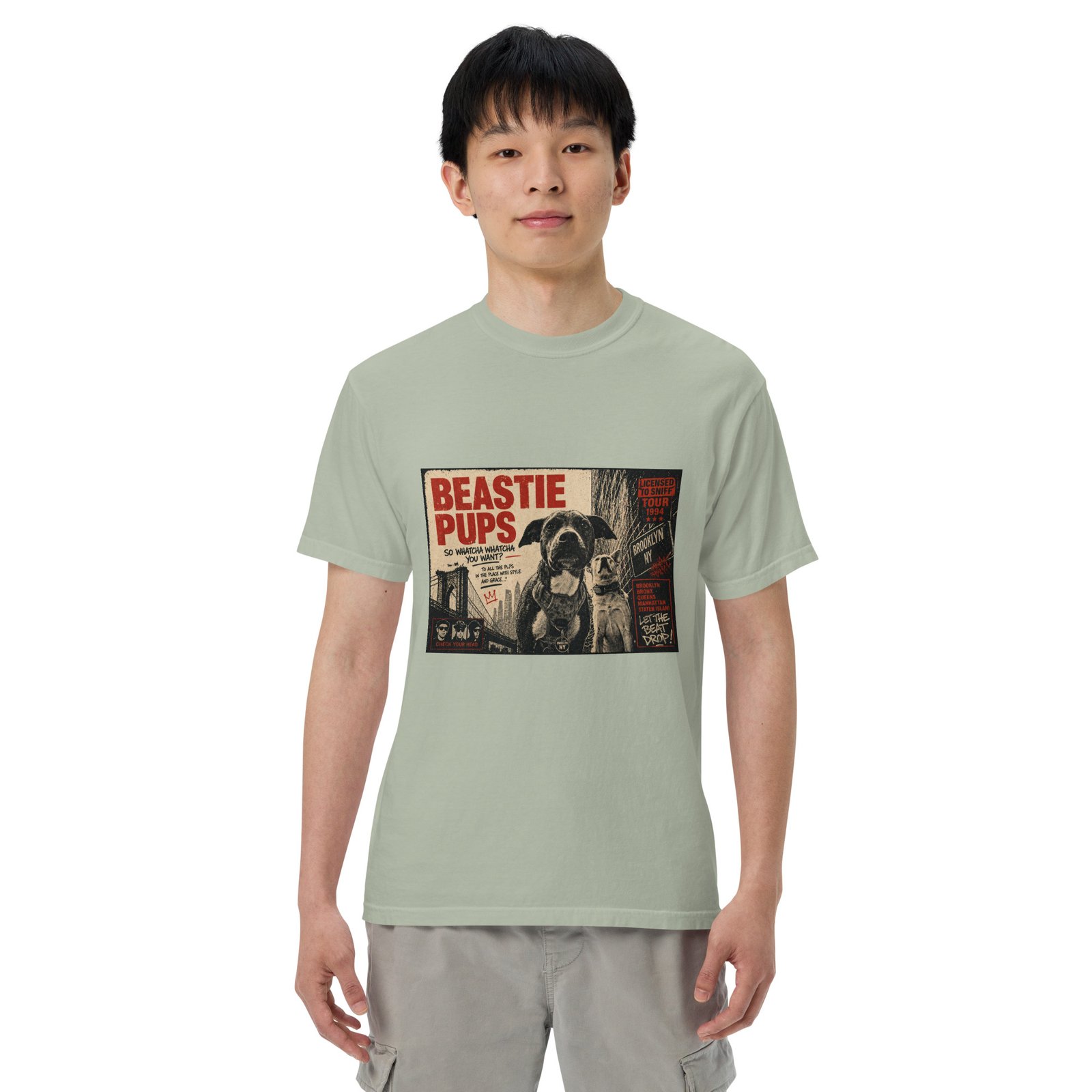 Beastie Pups “Licensed to Sniff” Tour ’94 – Front & Back Organic Oversized High Neck T-Shirt - Image 73