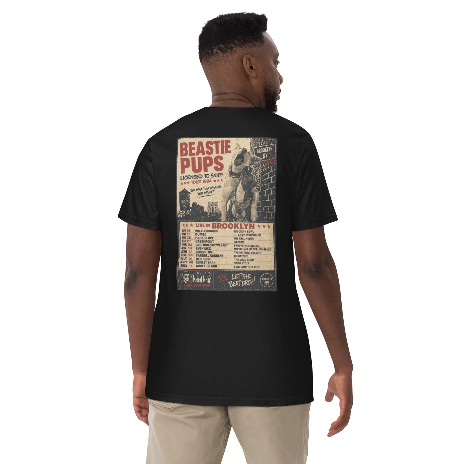 Beastie Pups “Licensed to Sniff” Tour ’94 – Front & Back Organic Oversized High Neck T-Shirt - Image 5