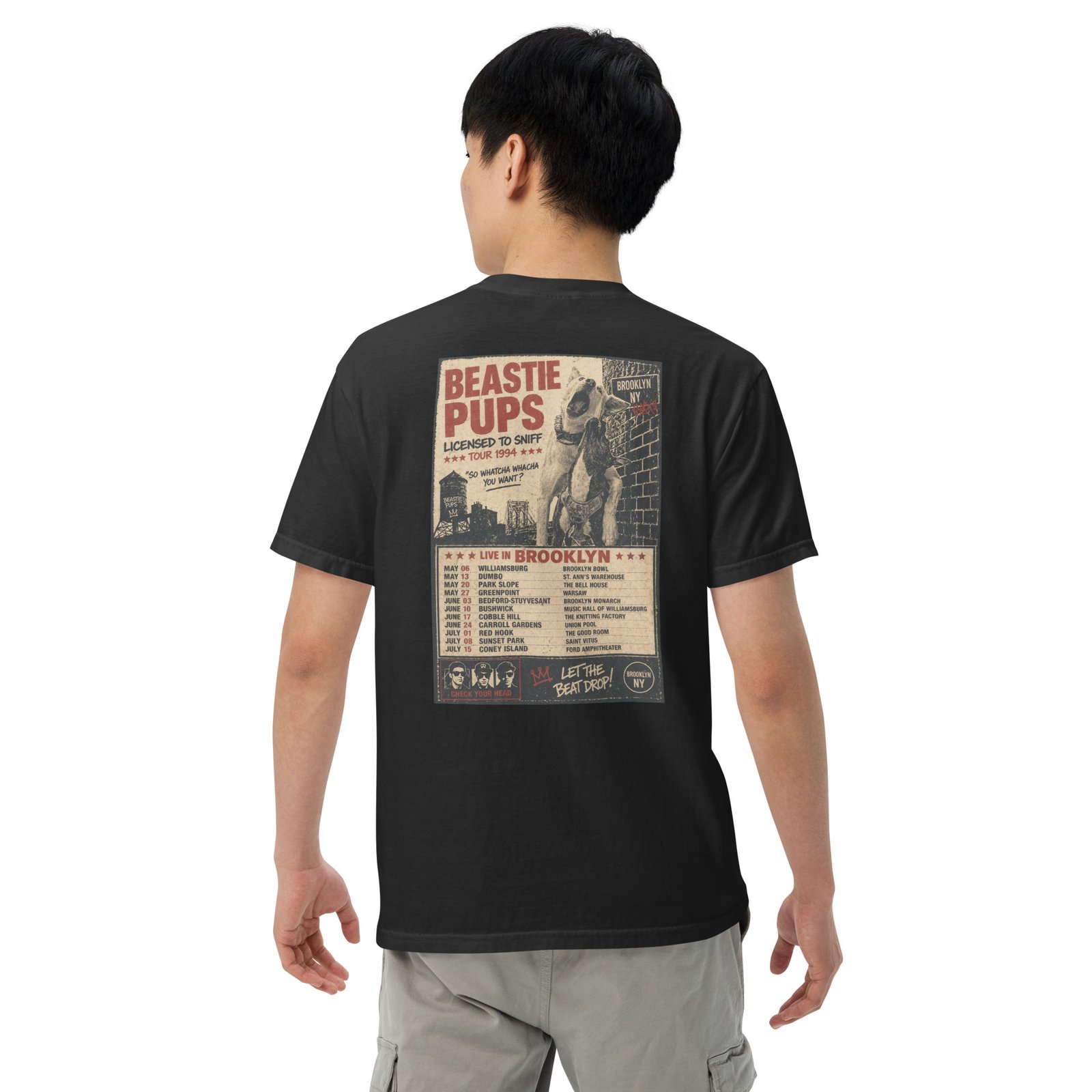 Beastie Pups “Licensed to Sniff” Tour ’94 – Front & Back Organic Oversized High Neck T-Shirt - Image 13