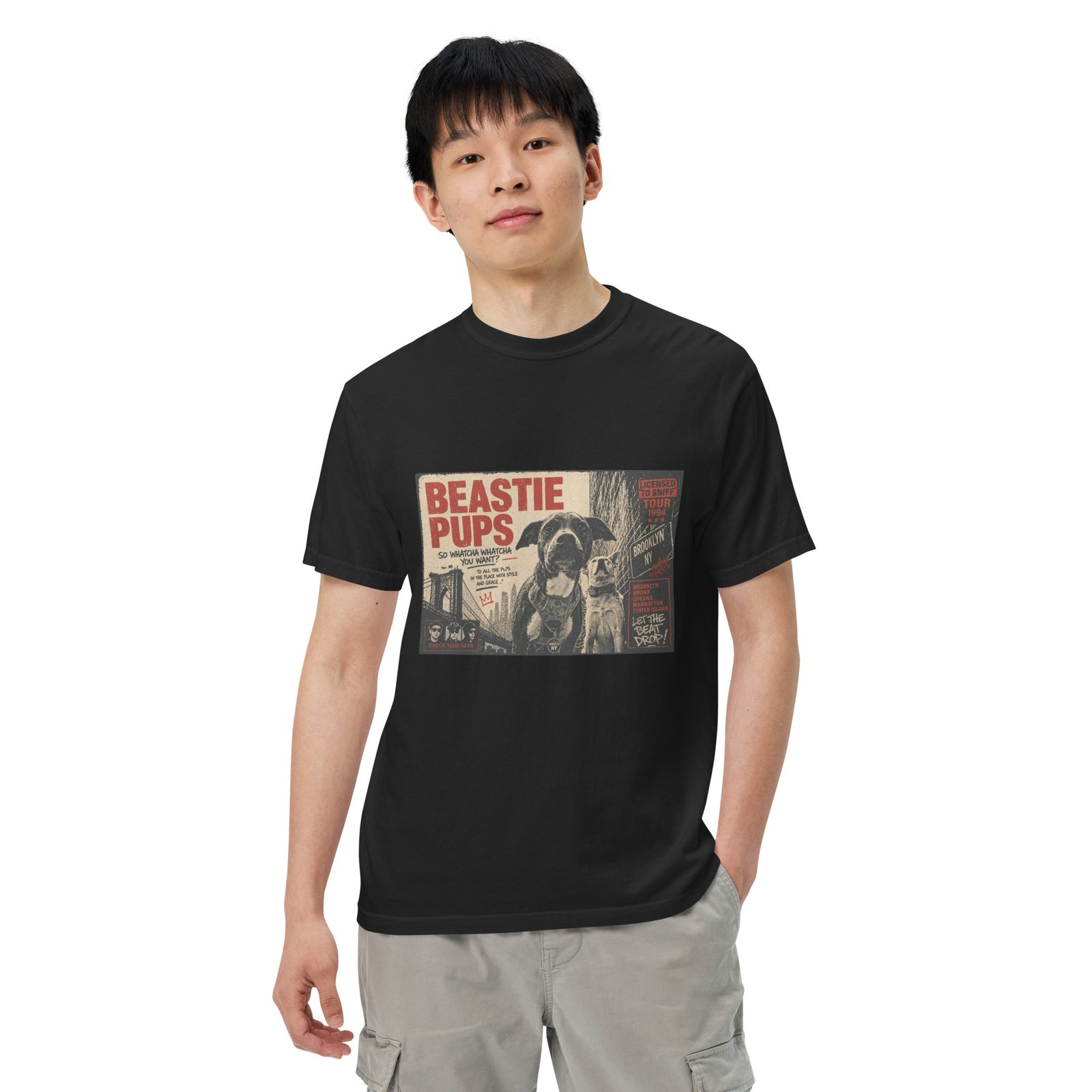 Beastie Pups “Licensed to Sniff” Tour ’94 – Front & Back Organic Oversized High Neck T-Shirt - Image 11