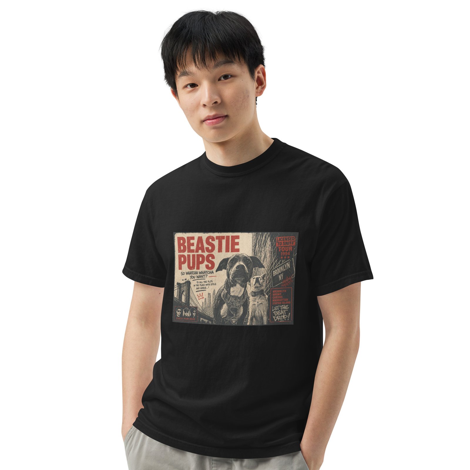 Beastie Pups “Licensed to Sniff” Tour ’94 – Front & Back Organic Oversized High Neck T-Shirt - Image 12