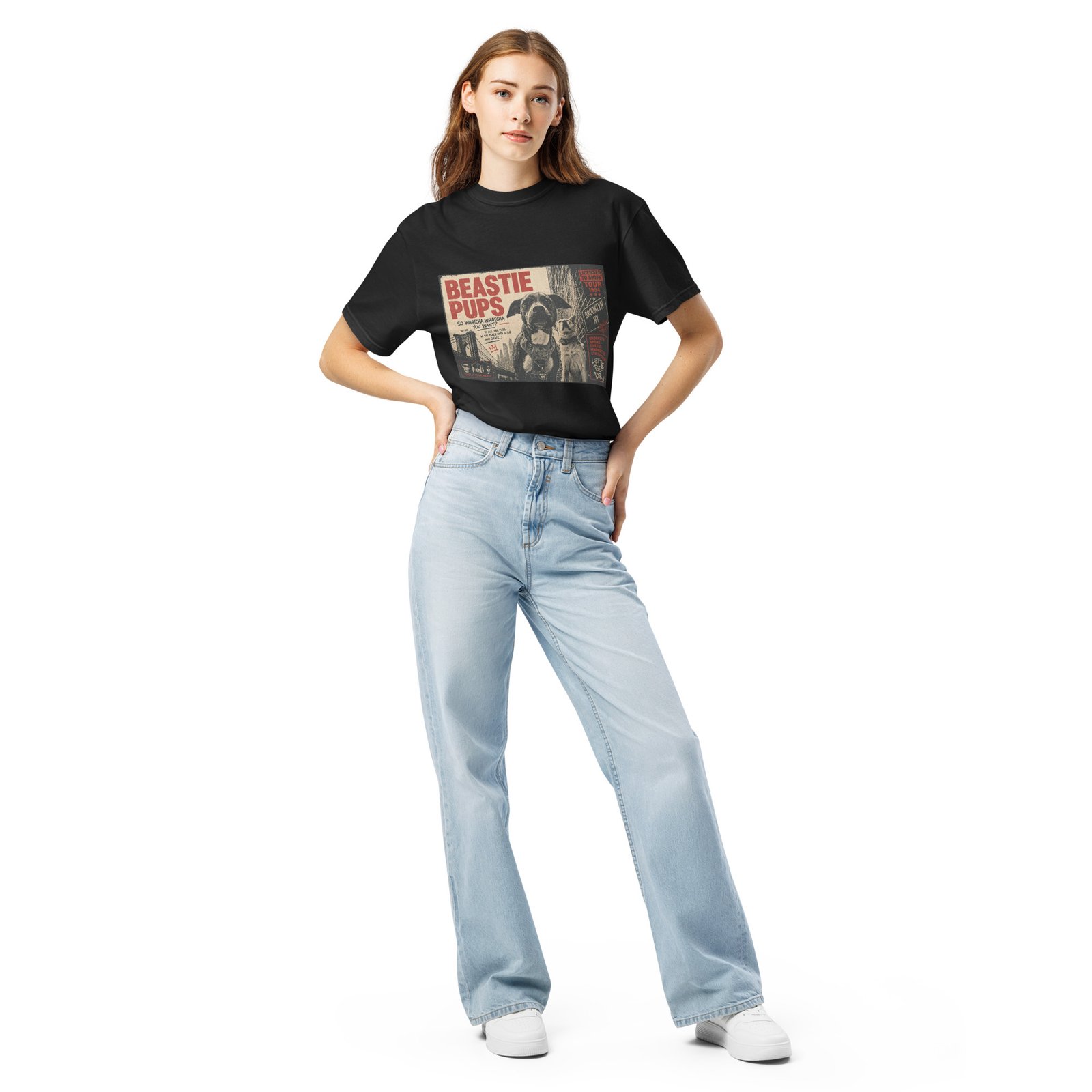 Beastie Pups “Licensed to Sniff” Tour ’94 – Front & Back Organic Oversized High Neck T-Shirt - Image 3