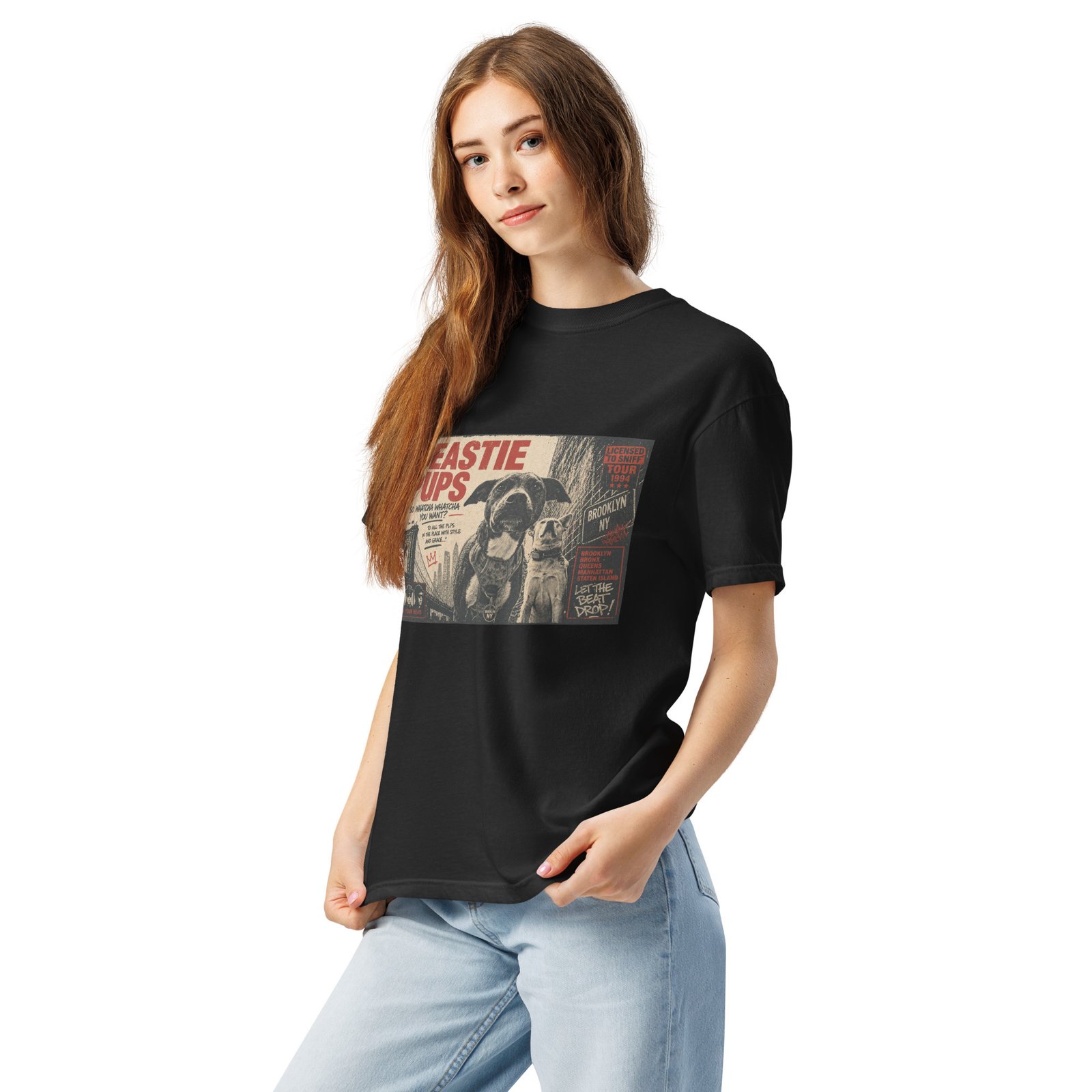 Beastie Pups “Licensed to Sniff” Tour ’94 – Front & Back Organic Oversized High Neck T-Shirt - Image 2