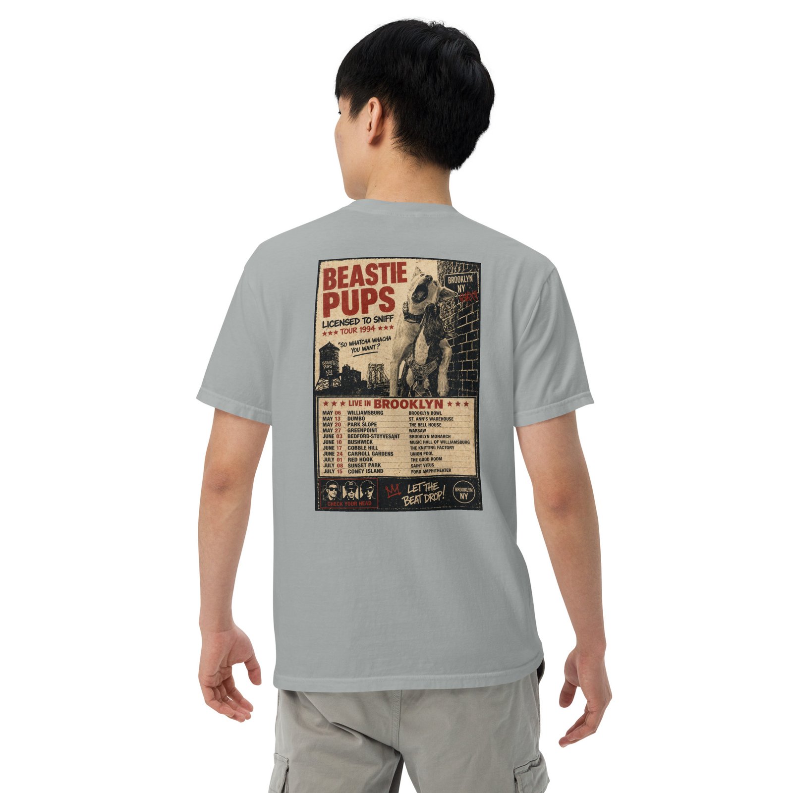 Beastie Pups “Licensed to Sniff” Tour ’94 – Front & Back Organic Oversized High Neck T-Shirt - Image 69