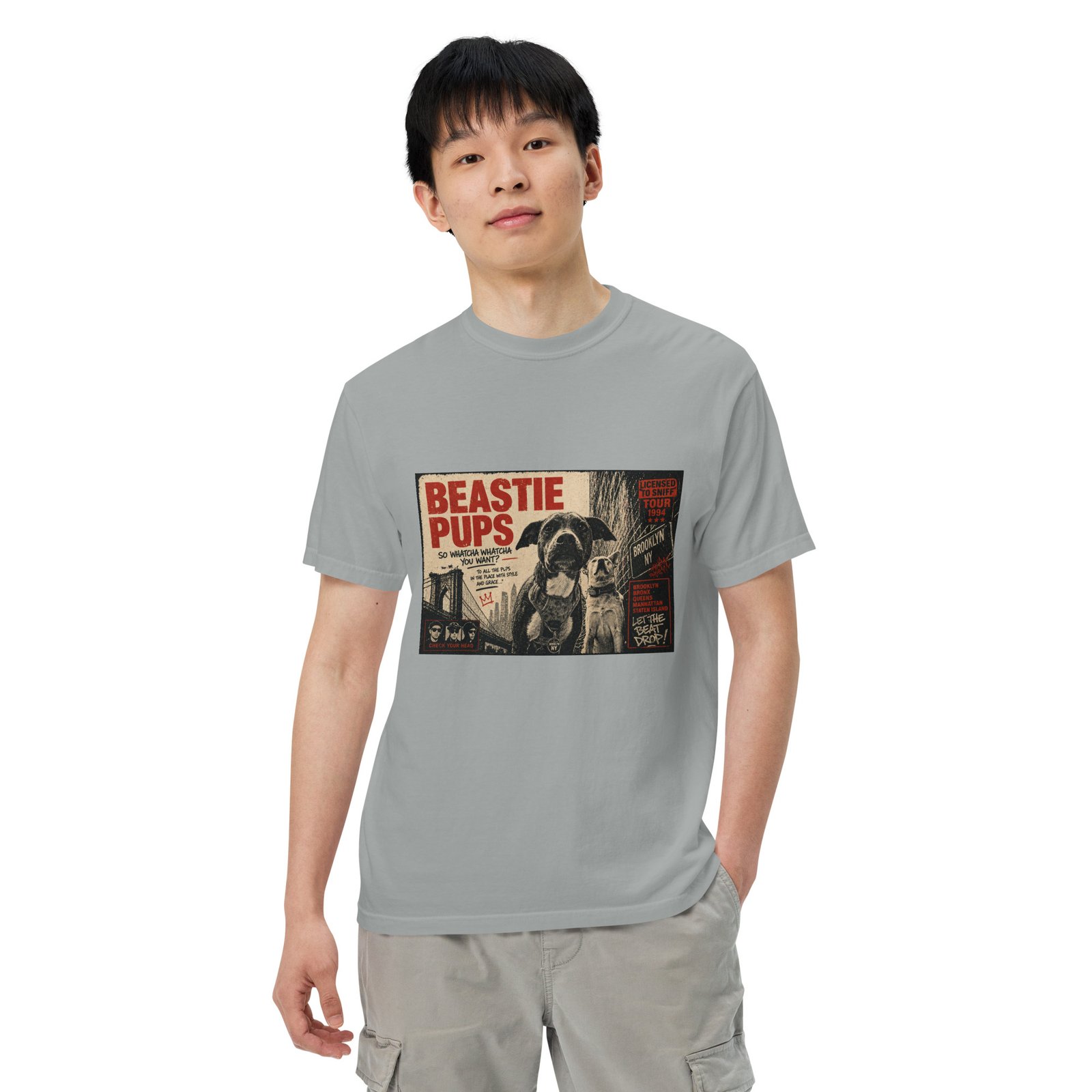 Beastie Pups “Licensed to Sniff” Tour ’94 – Front & Back Organic Oversized High Neck T-Shirt - Image 67