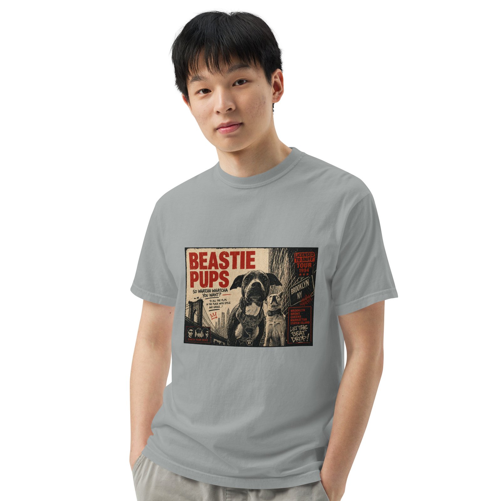 Beastie Pups “Licensed to Sniff” Tour ’94 – Front & Back Organic Oversized High Neck T-Shirt - Image 68