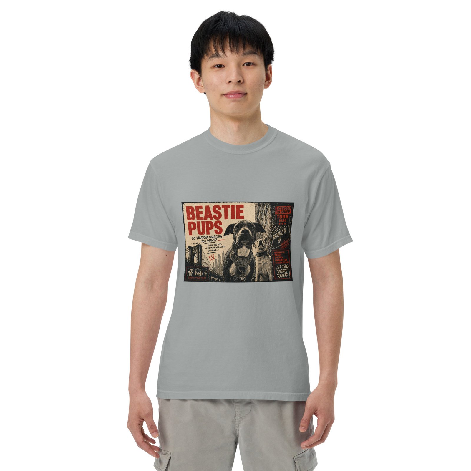 Beastie Pups “Licensed to Sniff” Tour ’94 – Front & Back Organic Oversized High Neck T-Shirt - Image 66