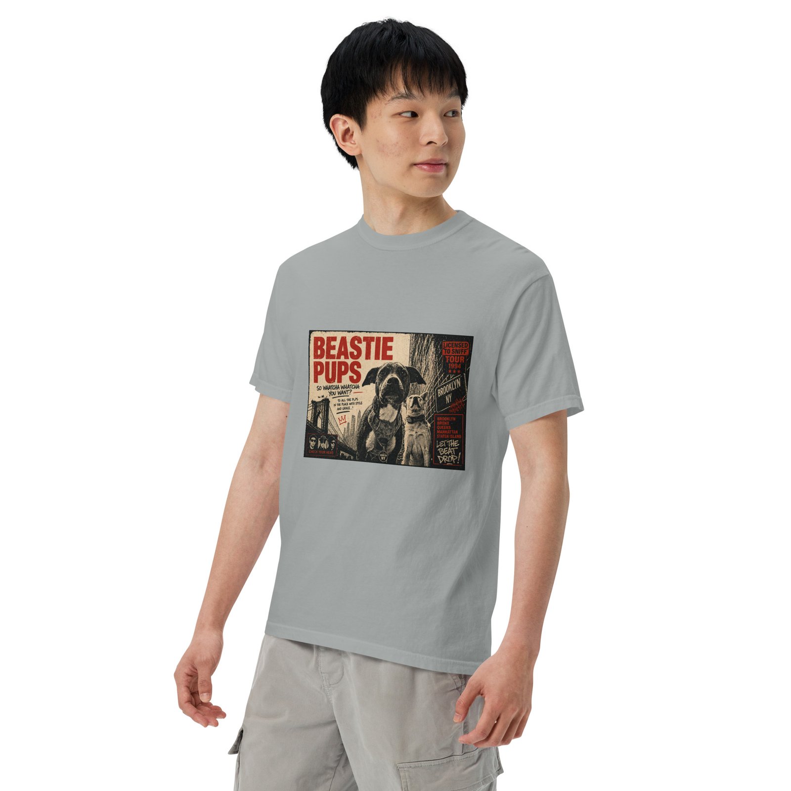 Beastie Pups “Licensed to Sniff” Tour ’94 – Front & Back Organic Oversized High Neck T-Shirt - Image 71