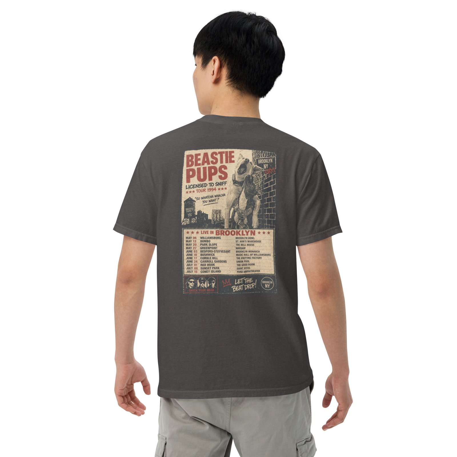 Beastie Pups “Licensed to Sniff” Tour ’94 – Front & Back Organic Oversized High Neck T-Shirt - Image 25