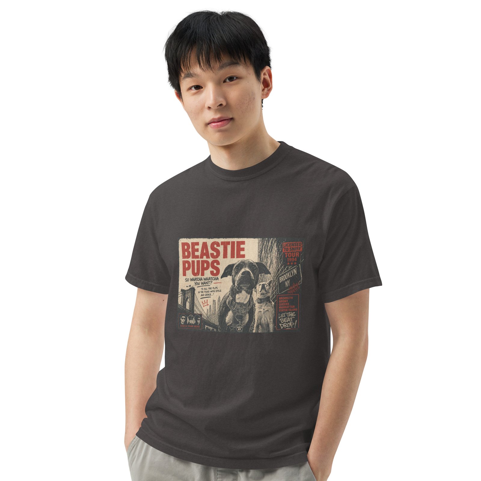 Beastie Pups “Licensed to Sniff” Tour ’94 – Front & Back Organic Oversized High Neck T-Shirt - Image 29