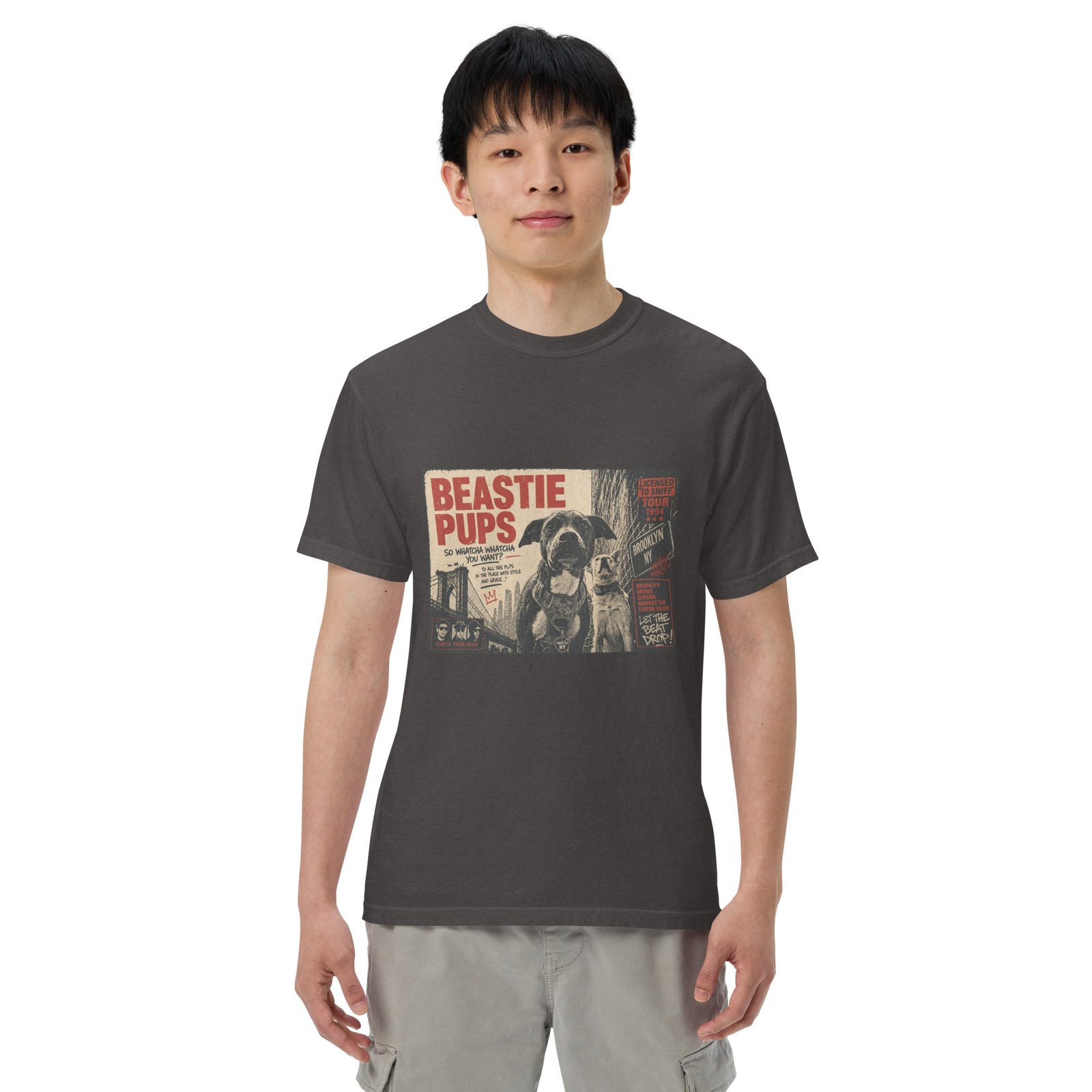 Beastie Pups “Licensed to Sniff” Tour ’94 – Front & Back Organic Oversized High Neck T-Shirt - Image 24