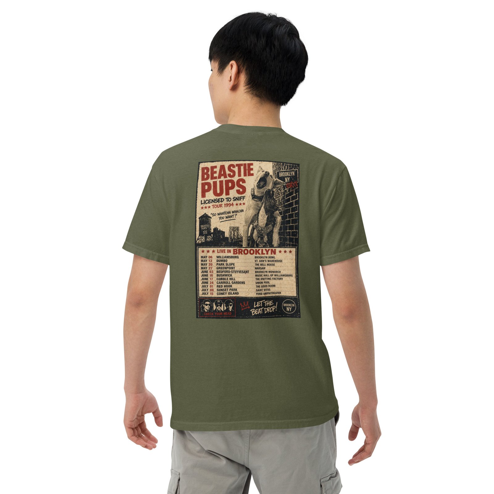 Beastie Pups “Licensed to Sniff” Tour ’94 – Front & Back Organic Oversized High Neck T-Shirt - Image 53