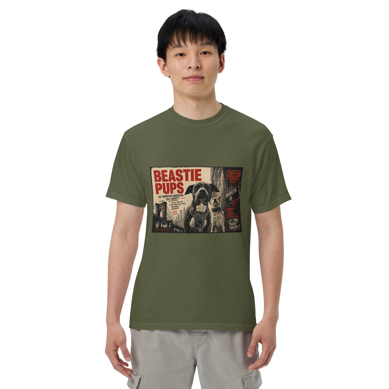 Beastie Pups “Licensed to Sniff” Tour ’94 – Front & Back Organic Oversized High Neck T-Shirt - Image 52