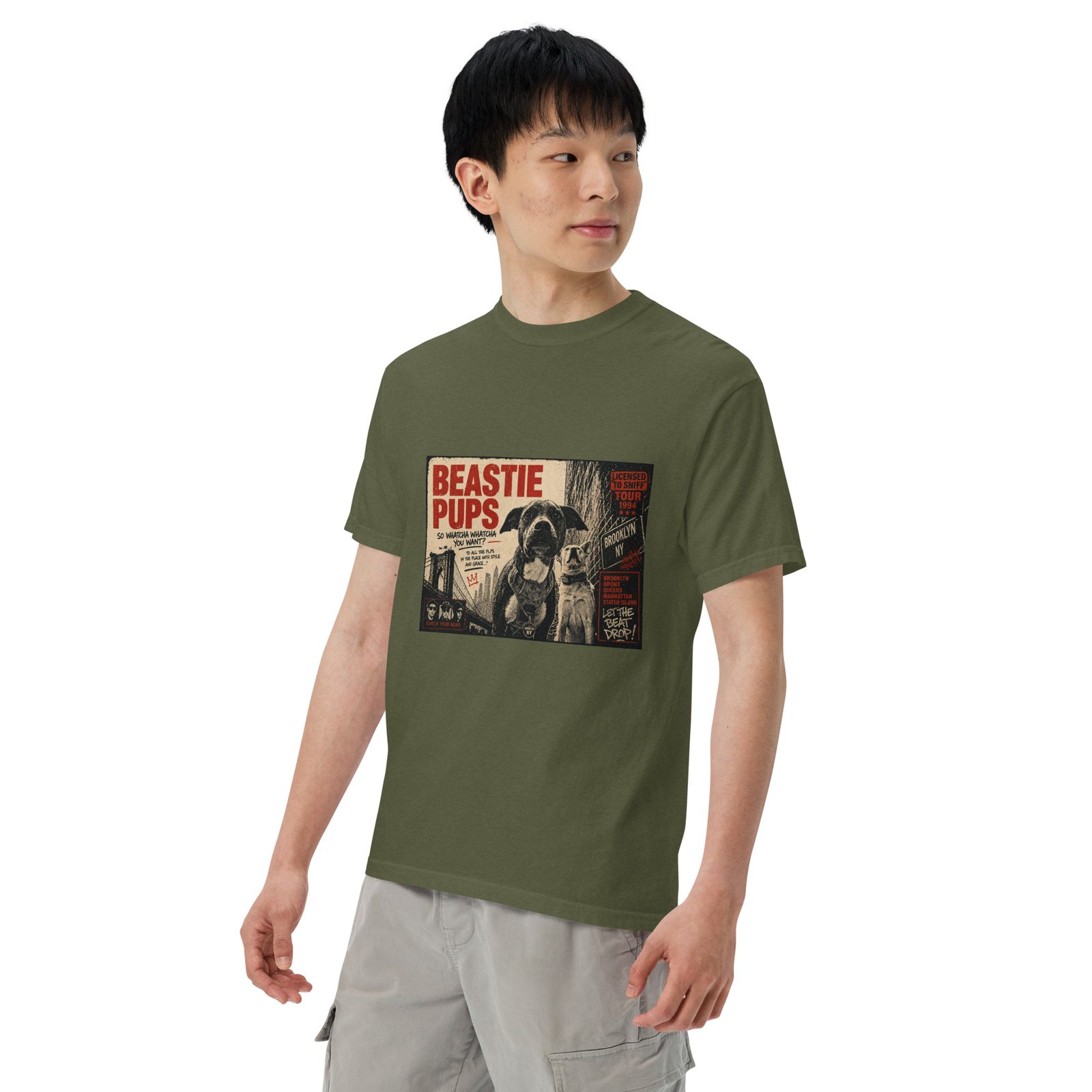 Beastie Pups “Licensed to Sniff” Tour ’94 – Front & Back Organic Oversized High Neck T-Shirt - Image 58