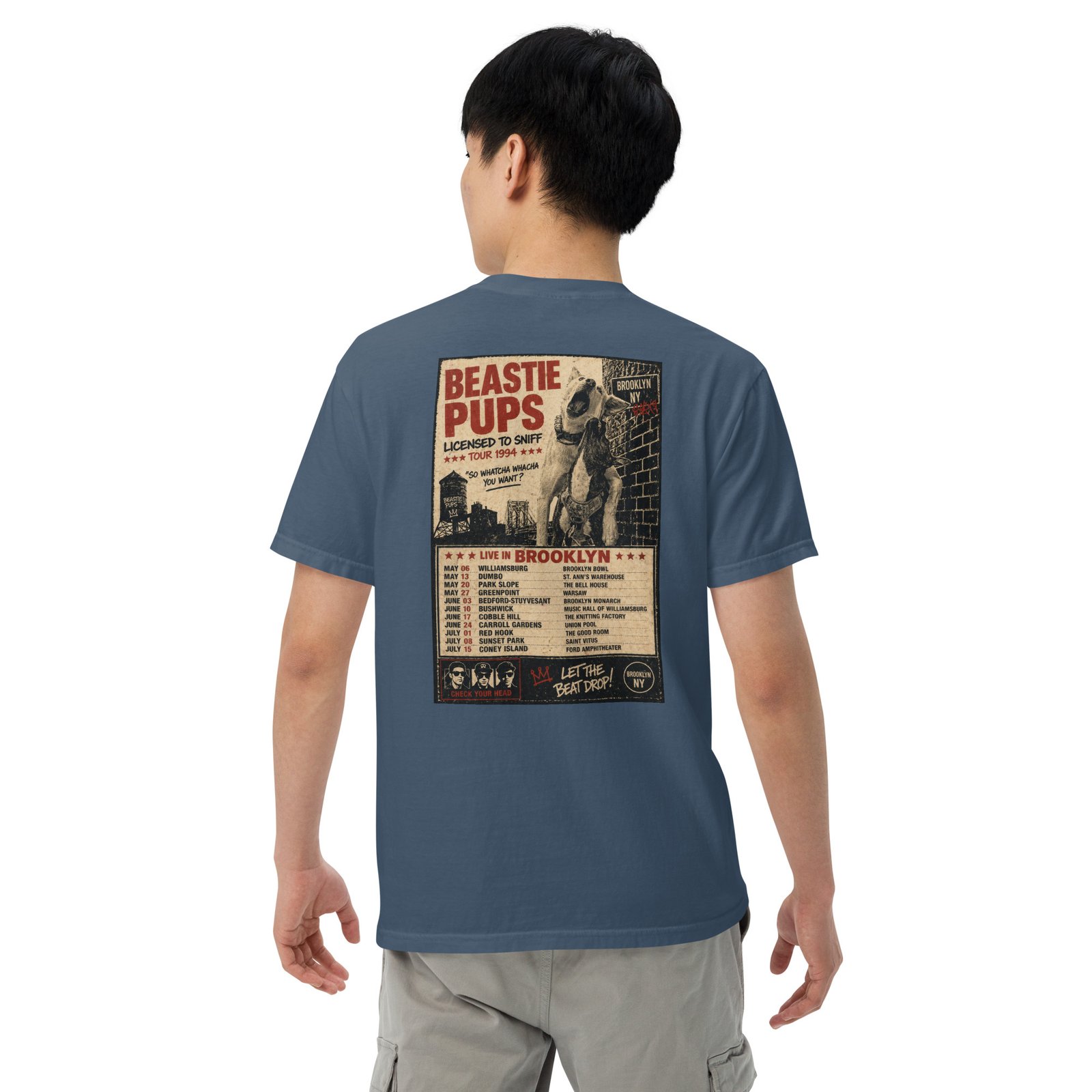 Beastie Pups “Licensed to Sniff” Tour ’94 – Front & Back Organic Oversized High Neck T-Shirt - Image 46