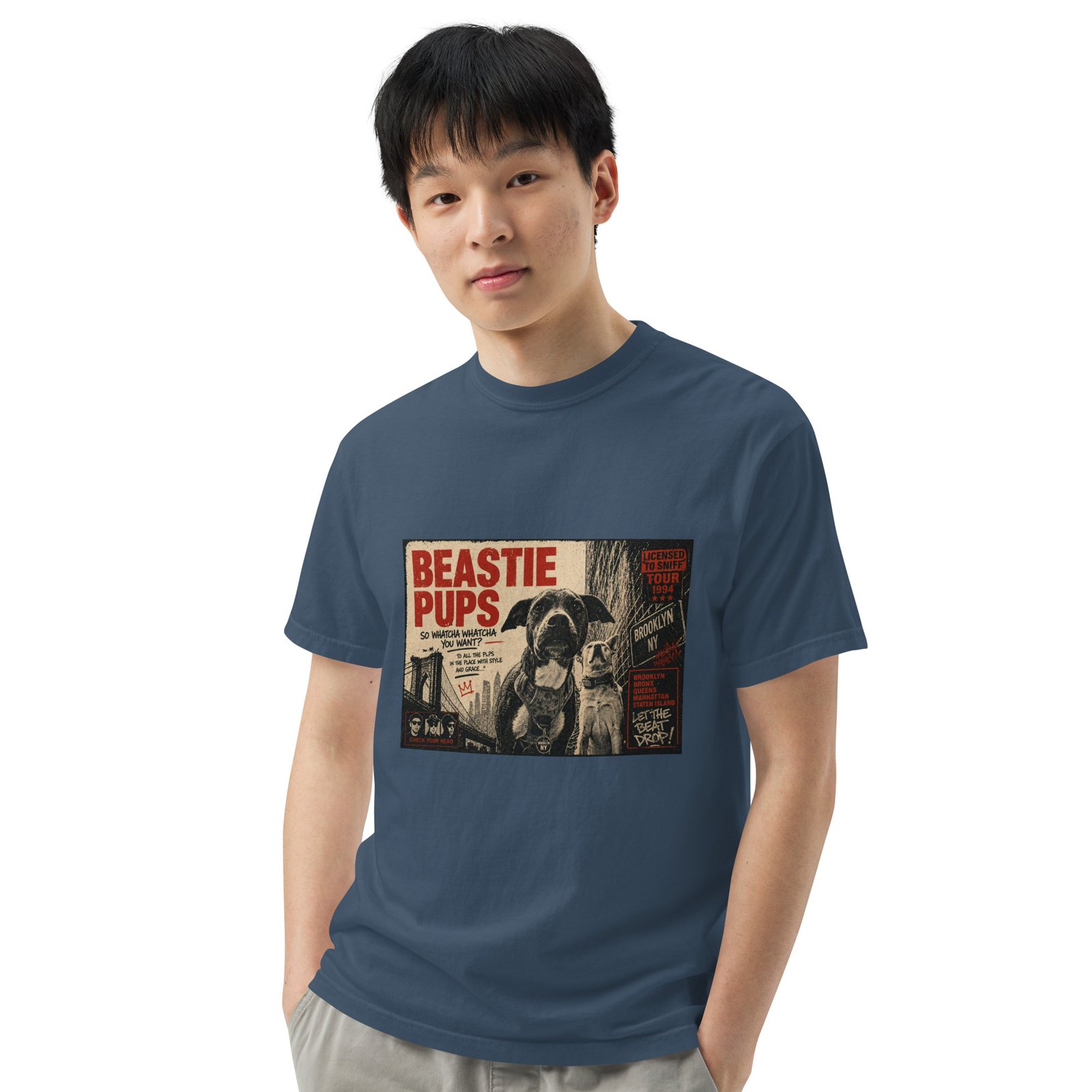 Beastie Pups “Licensed to Sniff” Tour ’94 – Front & Back Organic Oversized High Neck T-Shirt - Image 50