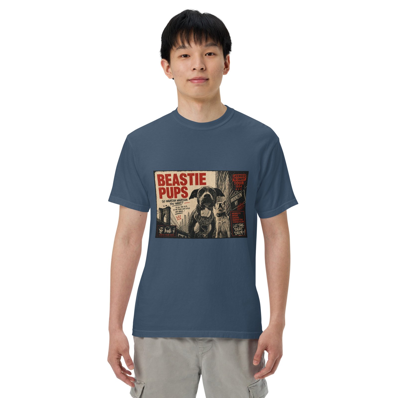 Beastie Pups “Licensed to Sniff” Tour ’94 – Front & Back Organic Oversized High Neck T-Shirt - Image 45