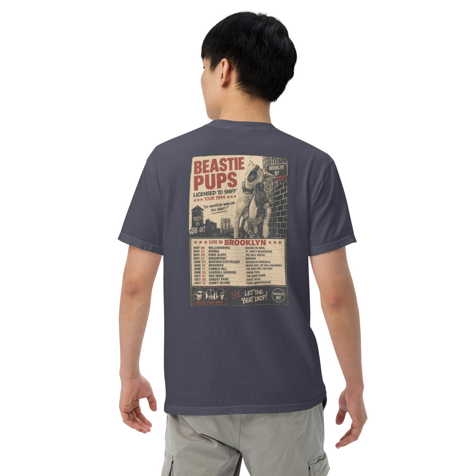 Beastie Pups “Licensed to Sniff” Tour ’94 – Front & Back Organic Oversized High Neck T-Shirt - Image 32