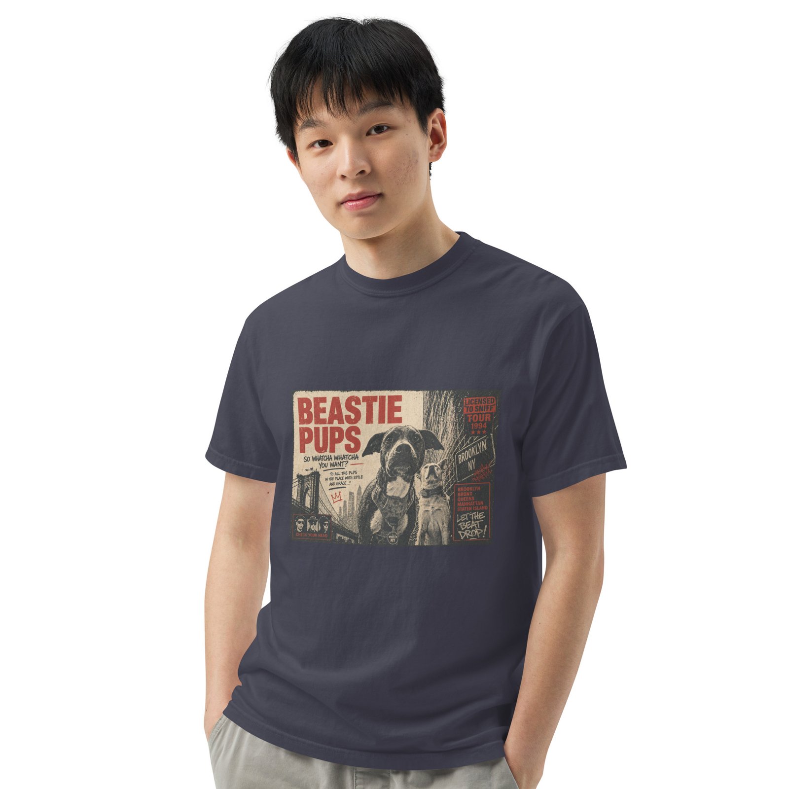 Beastie Pups “Licensed to Sniff” Tour ’94 – Front & Back Organic Oversized High Neck T-Shirt - Image 36