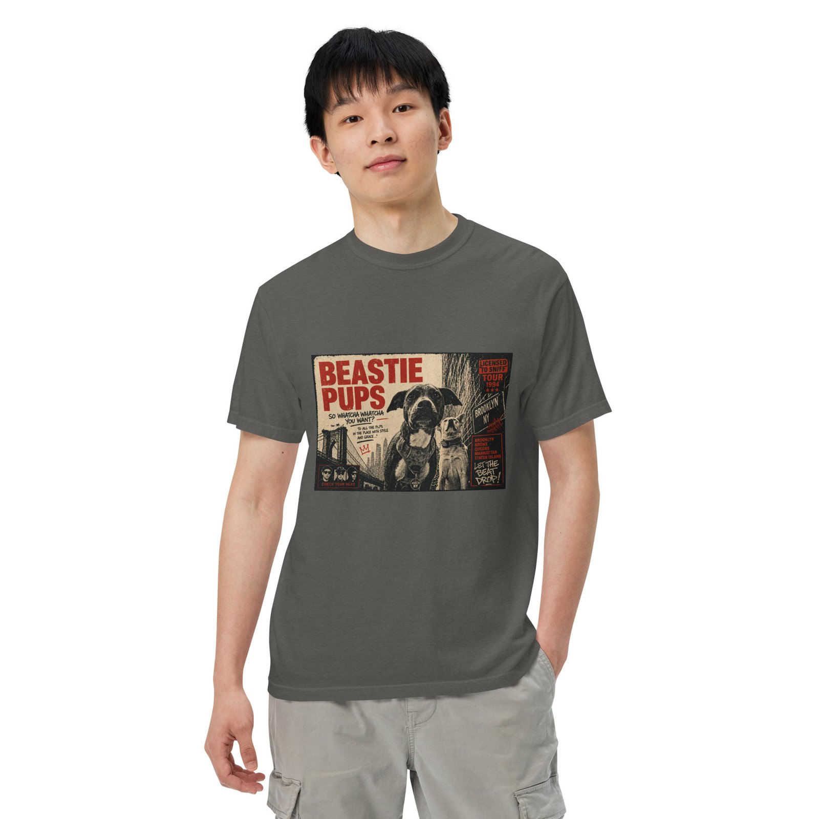 Beastie Pups “Licensed to Sniff” Tour ’94 – Front & Back Organic Oversized High Neck T-Shirt - Image 60