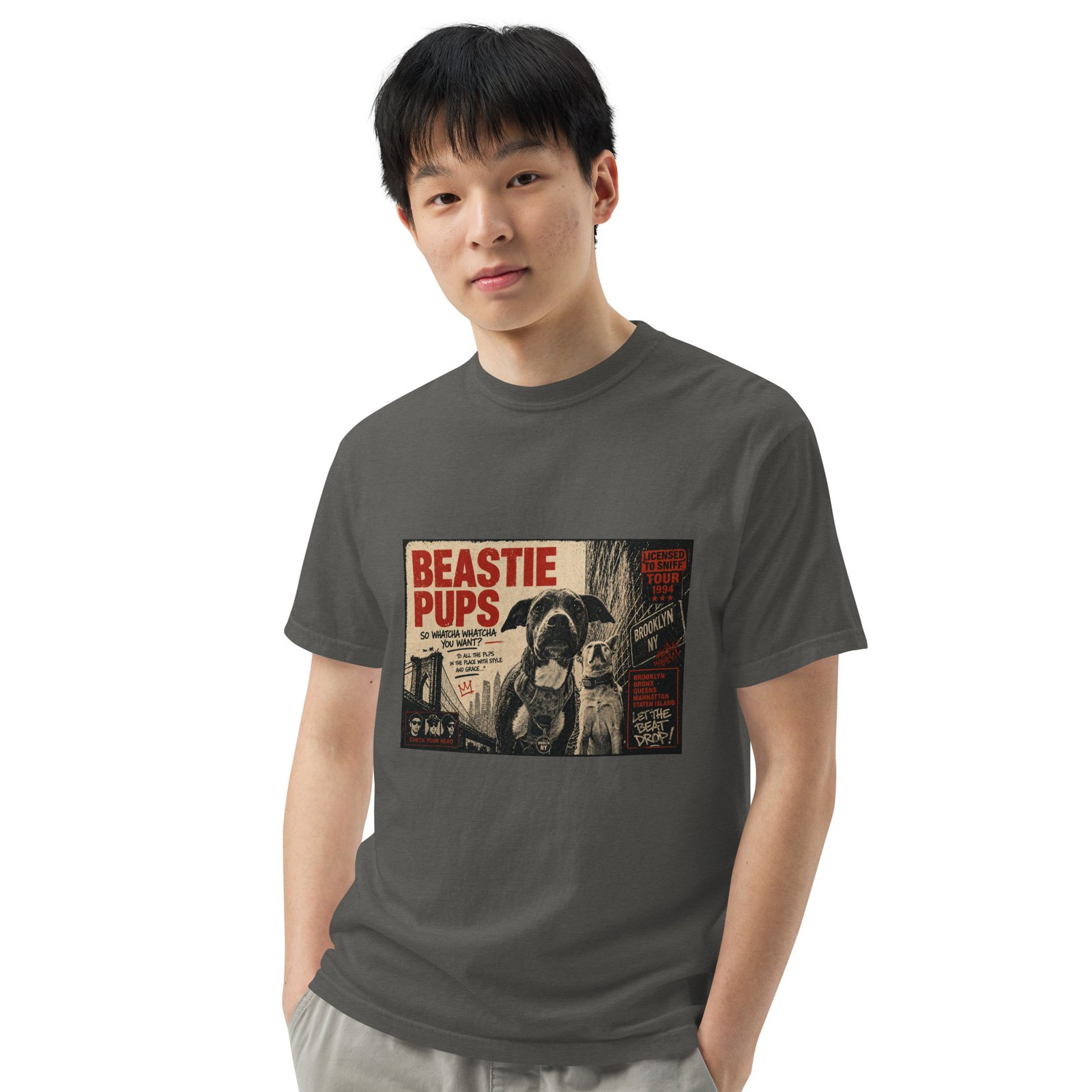 Beastie Pups “Licensed to Sniff” Tour ’94 – Front & Back Organic Oversized High Neck T-Shirt - Image 61