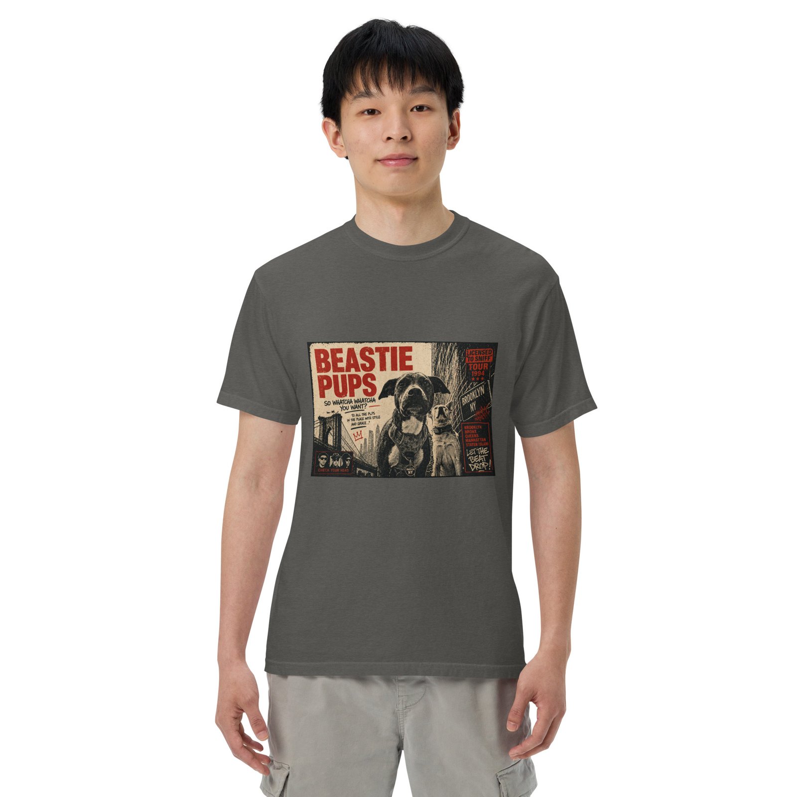 Beastie Pups “Licensed to Sniff” Tour ’94 – Front & Back Organic Oversized High Neck T-Shirt - Image 59