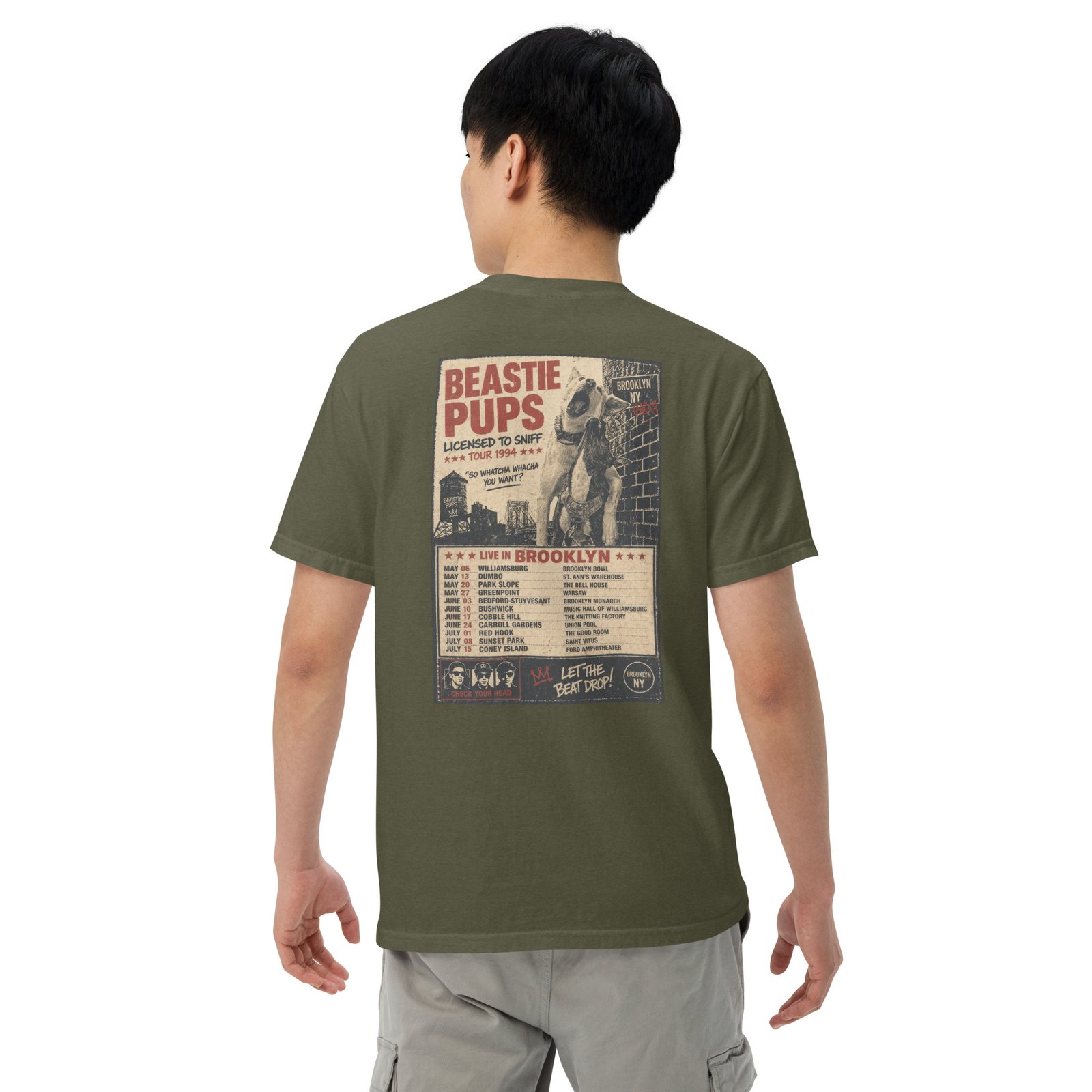 Beastie Pups “Licensed to Sniff” Tour ’94 – Front & Back Organic Oversized High Neck T-Shirt - Image 39