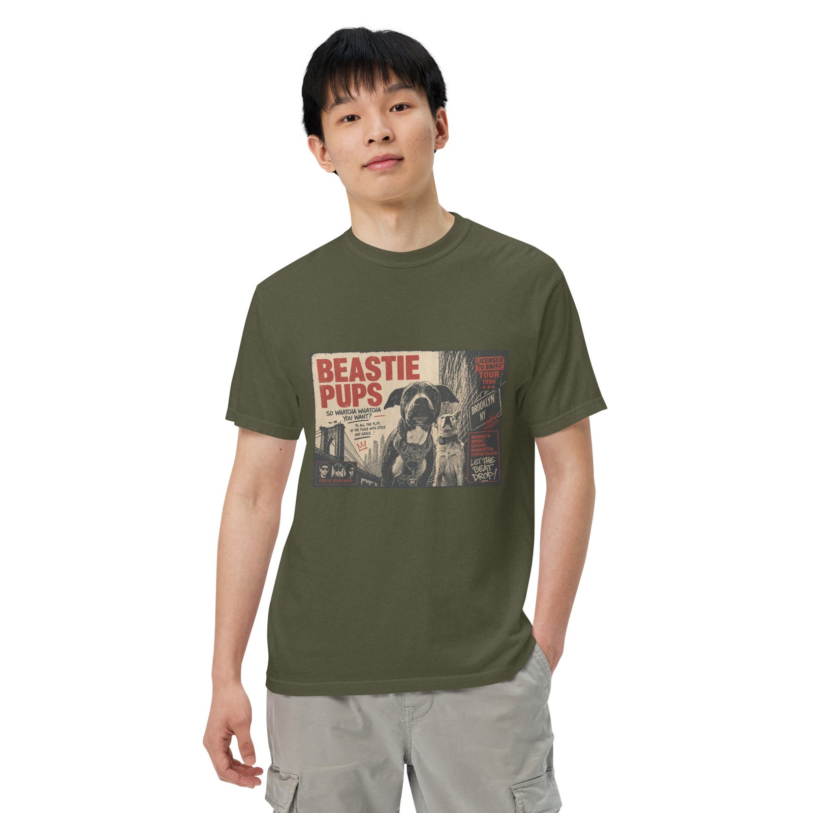 Beastie Pups “Licensed to Sniff” Tour ’94 – Front & Back Organic Oversized High Neck T-Shirt - Image 42