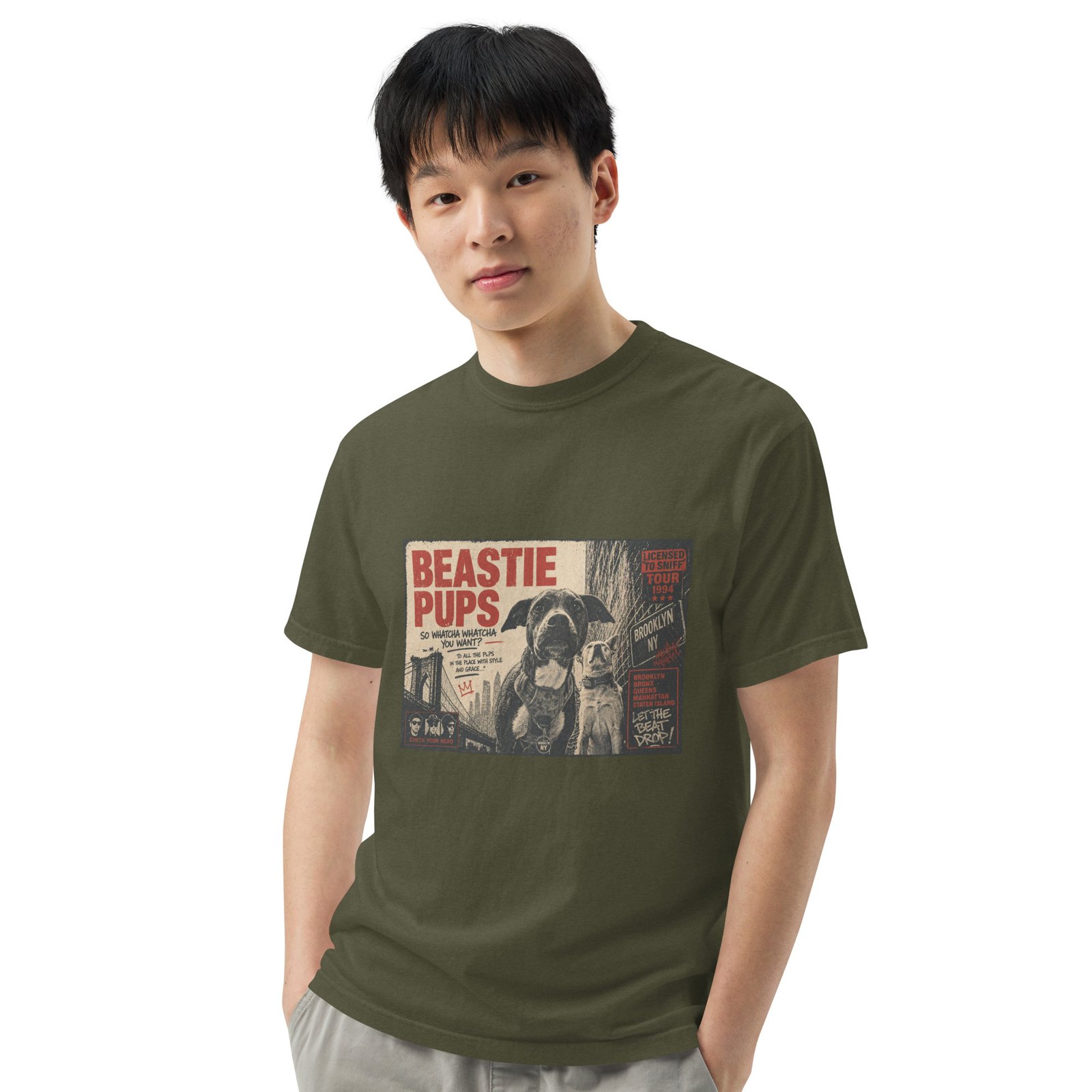 Beastie Pups “Licensed to Sniff” Tour ’94 – Front & Back Organic Oversized High Neck T-Shirt - Image 43
