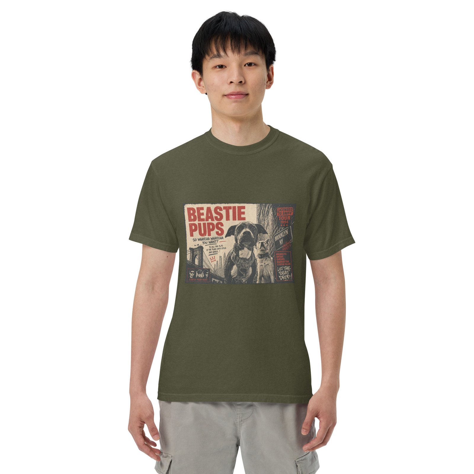 Beastie Pups “Licensed to Sniff” Tour ’94 – Front & Back Organic Oversized High Neck T-Shirt - Image 38