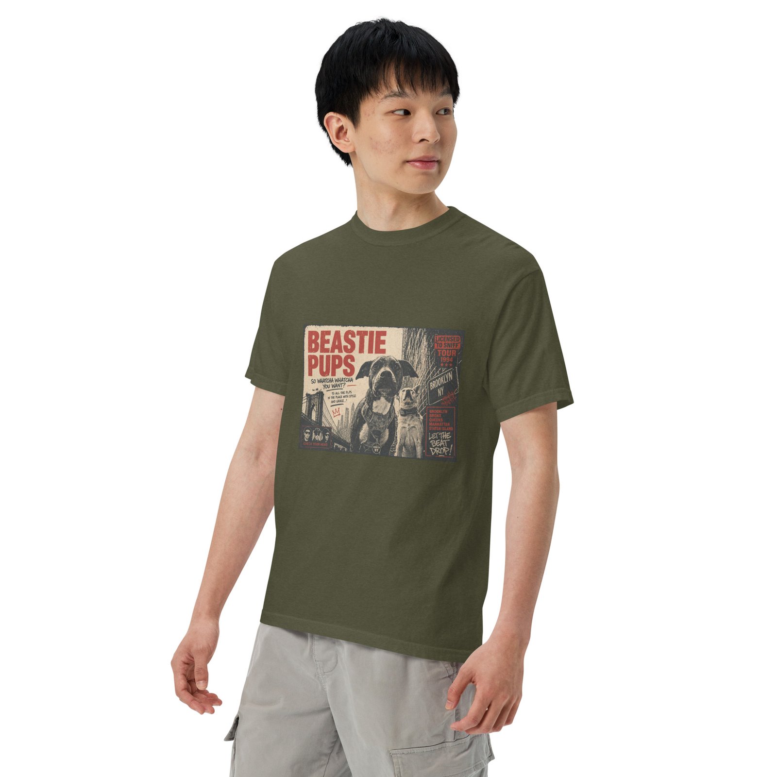 Beastie Pups “Licensed to Sniff” Tour ’94 – Front & Back Organic Oversized High Neck T-Shirt - Image 44