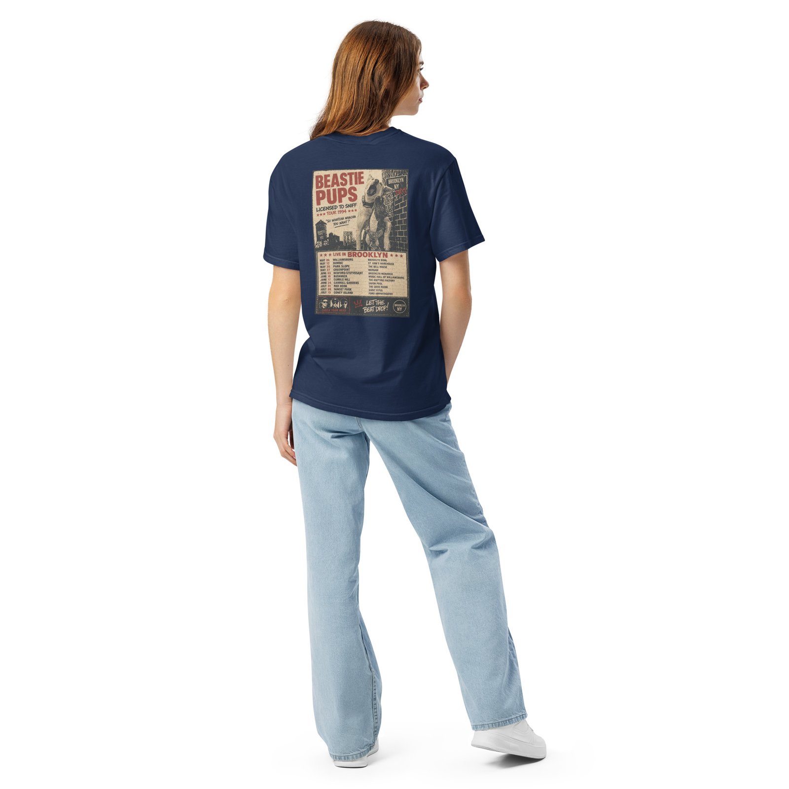 Beastie Pups “Licensed to Sniff” Tour ’94 – Front & Back Organic Oversized High Neck T-Shirt - Image 6