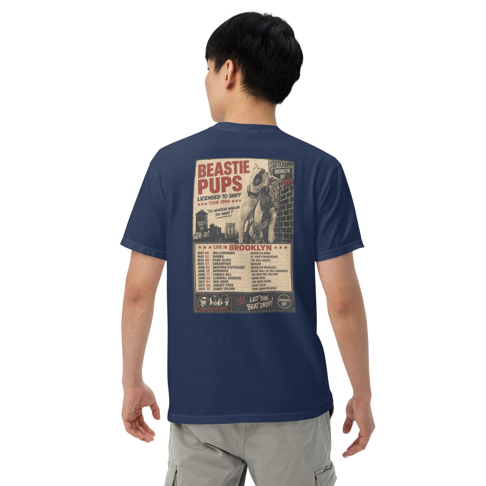 Beastie Pups “Licensed to Sniff” Tour ’94 – Front & Back Organic Oversized High Neck T-Shirt - Image 20