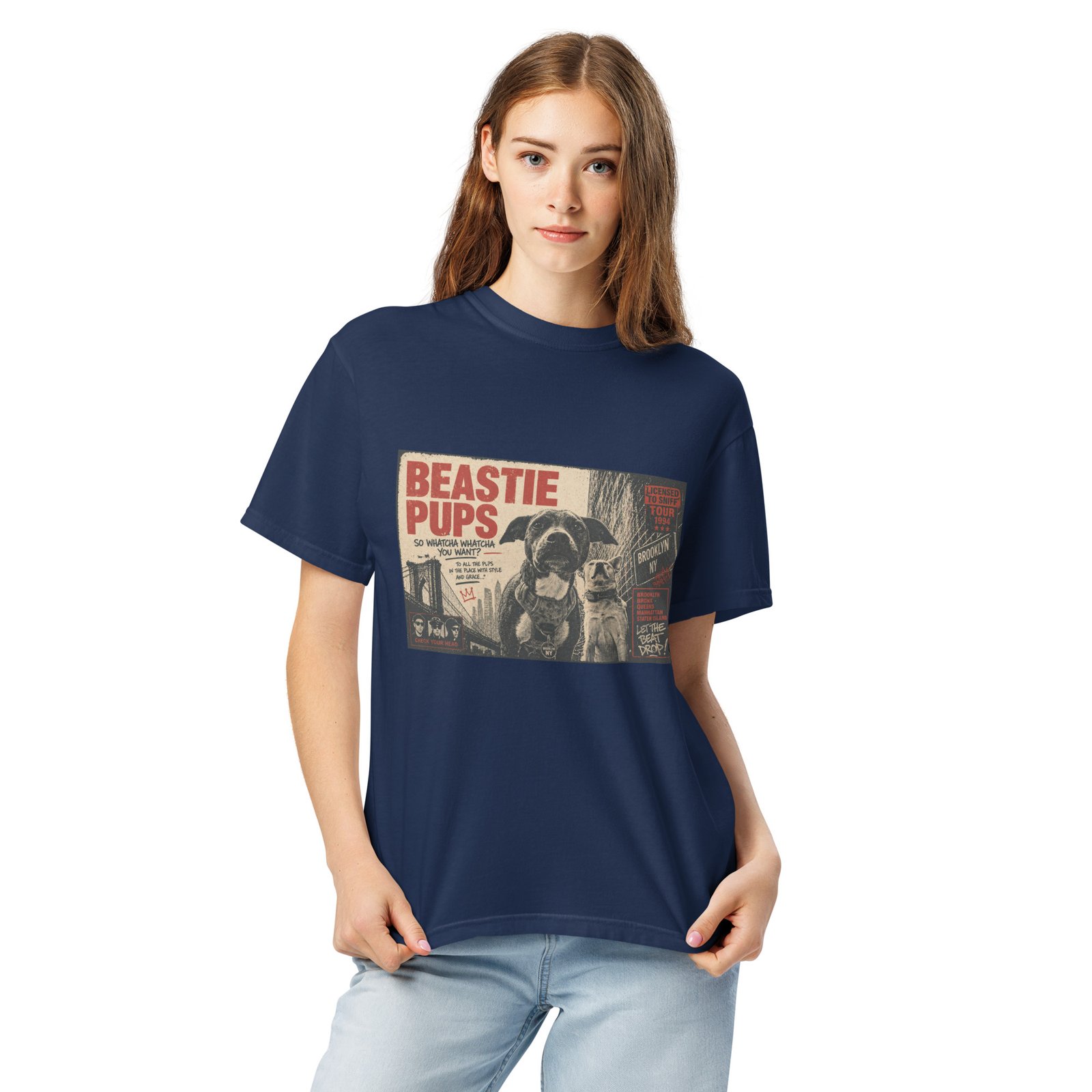Beastie Pups “Licensed to Sniff” Tour ’94 – Front & Back Organic Oversized High Neck T-Shirt - Image 8