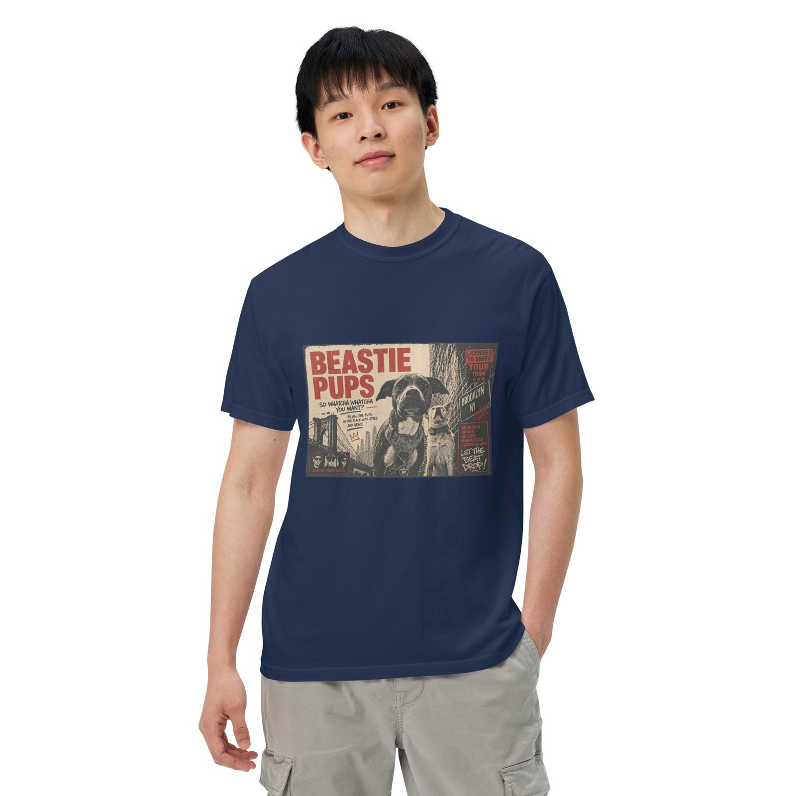 Beastie Pups “Licensed to Sniff” Tour ’94 – Front & Back Organic Oversized High Neck T-Shirt - Image 18