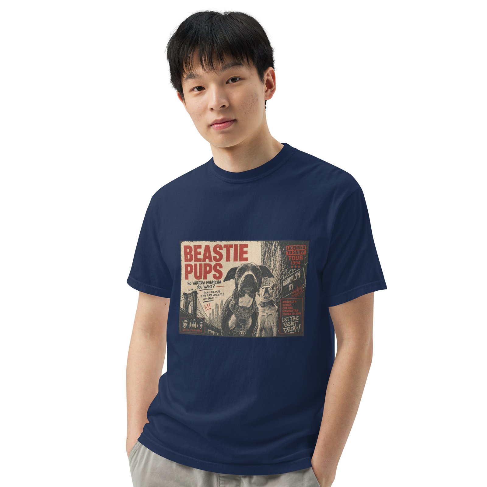 Beastie Pups “Licensed to Sniff” Tour ’94 – Front & Back Organic Oversized High Neck T-Shirt - Image 19