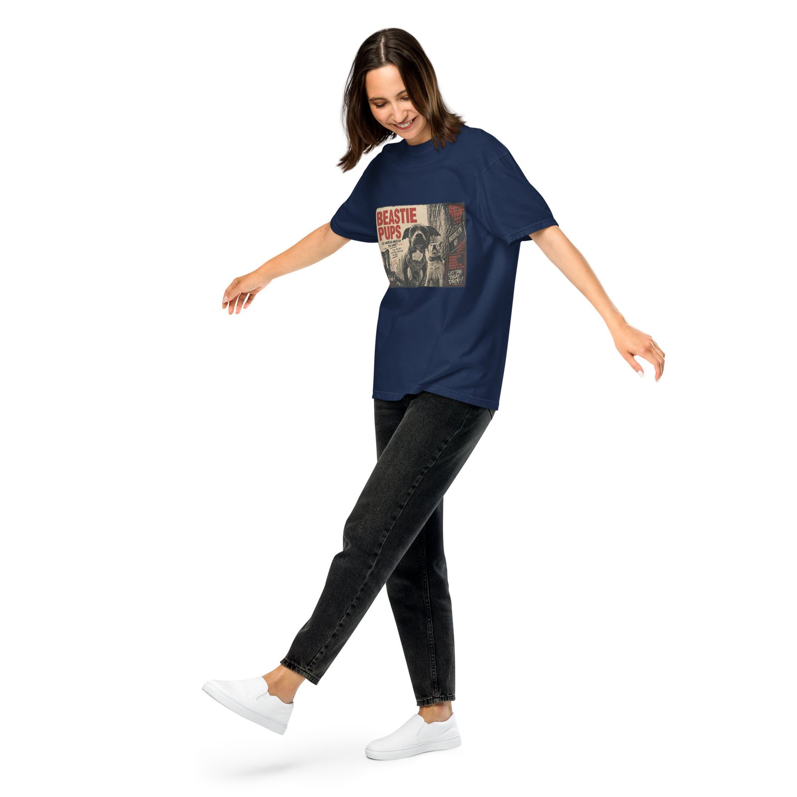 Beastie Pups “Licensed to Sniff” Tour ’94 – Front & Back Organic Oversized High Neck T-Shirt - Image 9