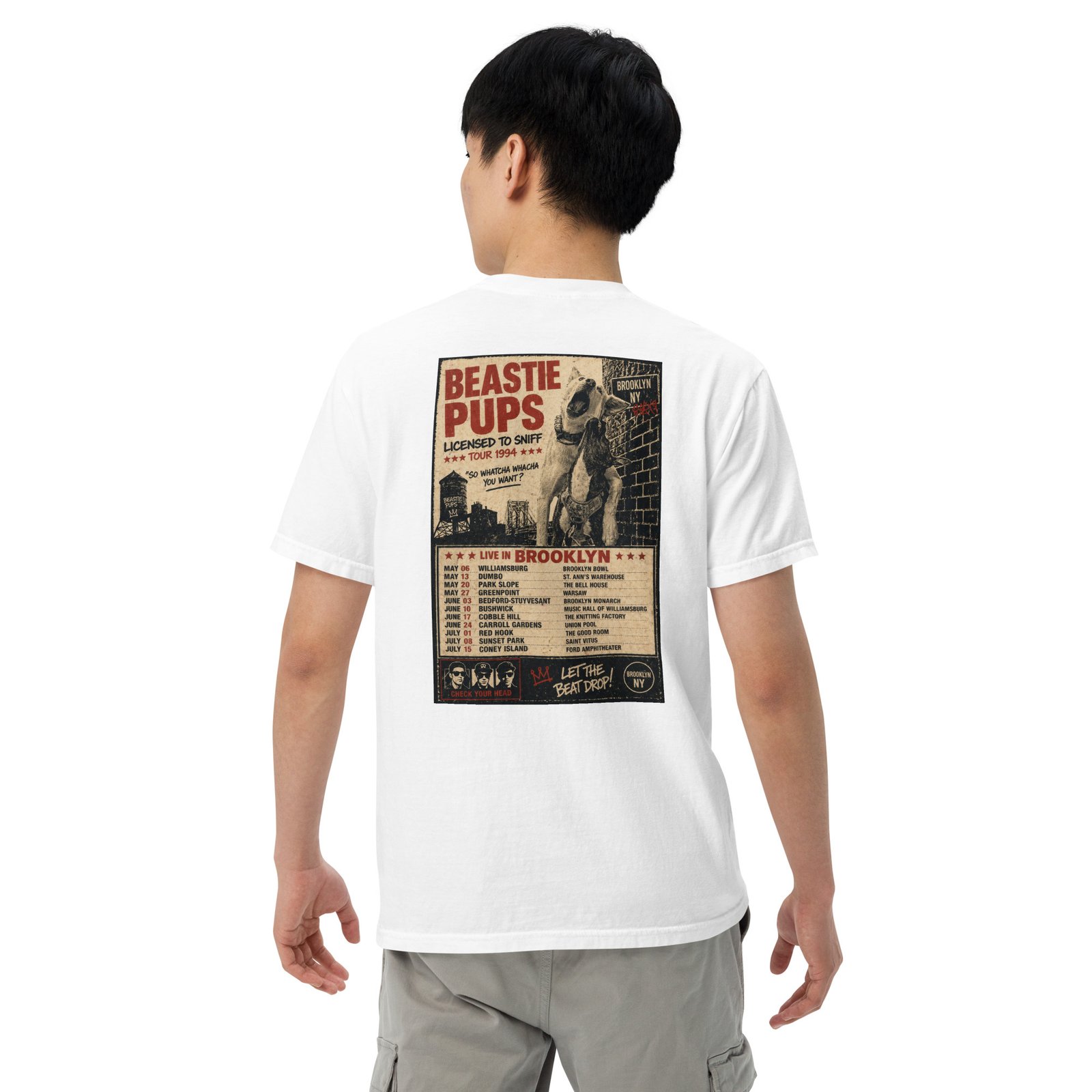 Beastie Pups “Licensed to Sniff” Tour ’94 – Front & Back Organic Oversized High Neck T-Shirt - Image 83