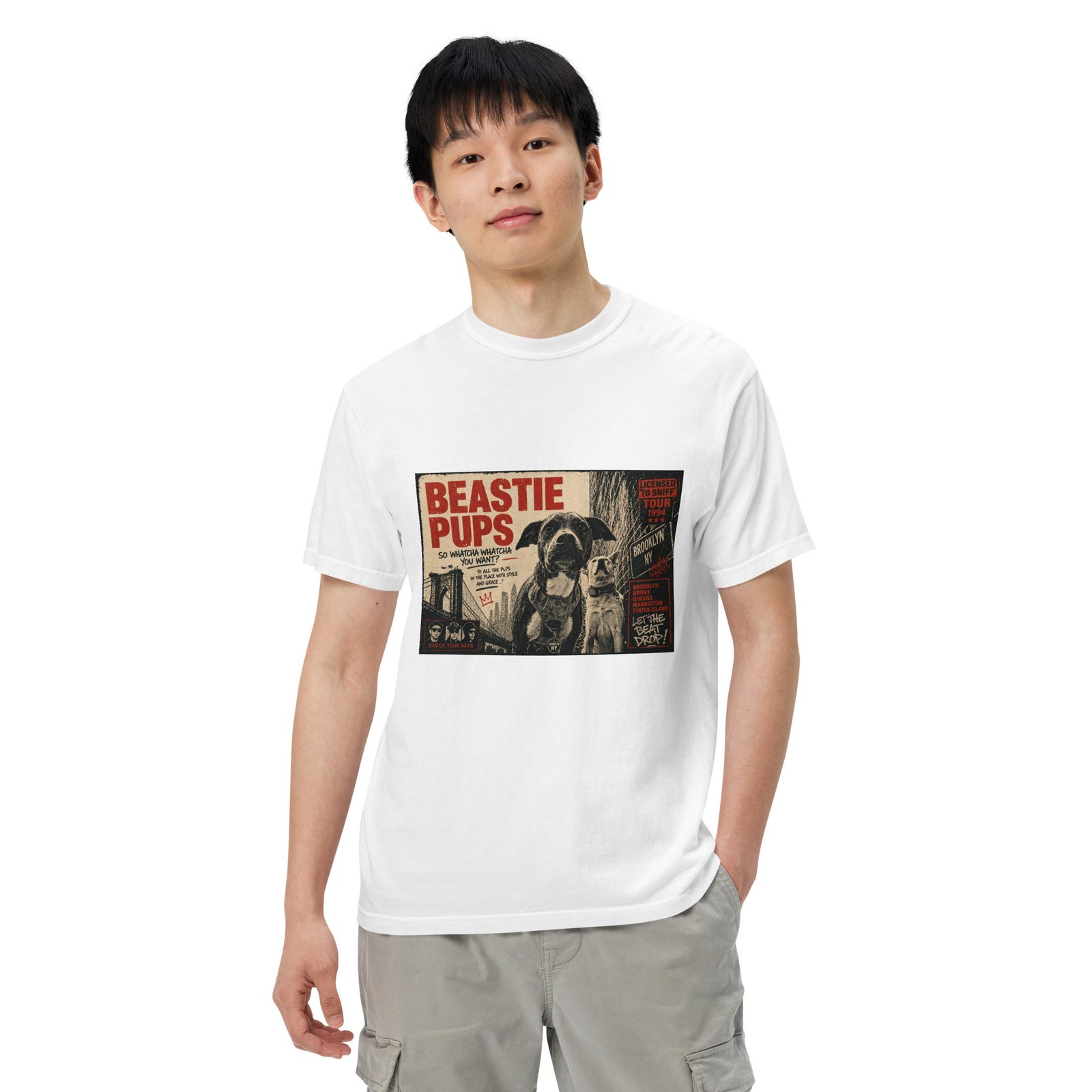 Beastie Pups “Licensed to Sniff” Tour ’94 – Front & Back Organic Oversized High Neck T-Shirt - Image 81