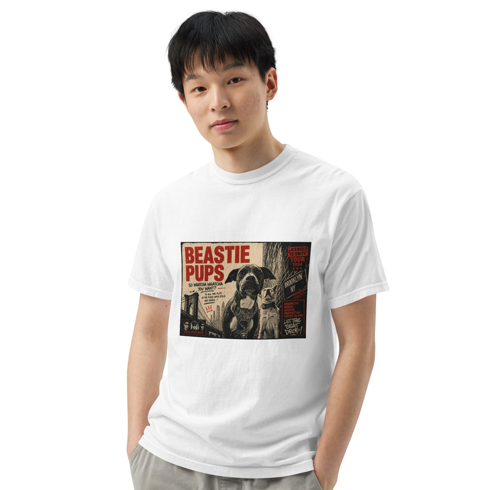Beastie Pups “Licensed to Sniff” Tour ’94 – Front & Back Organic Oversized High Neck T-Shirt - Image 82