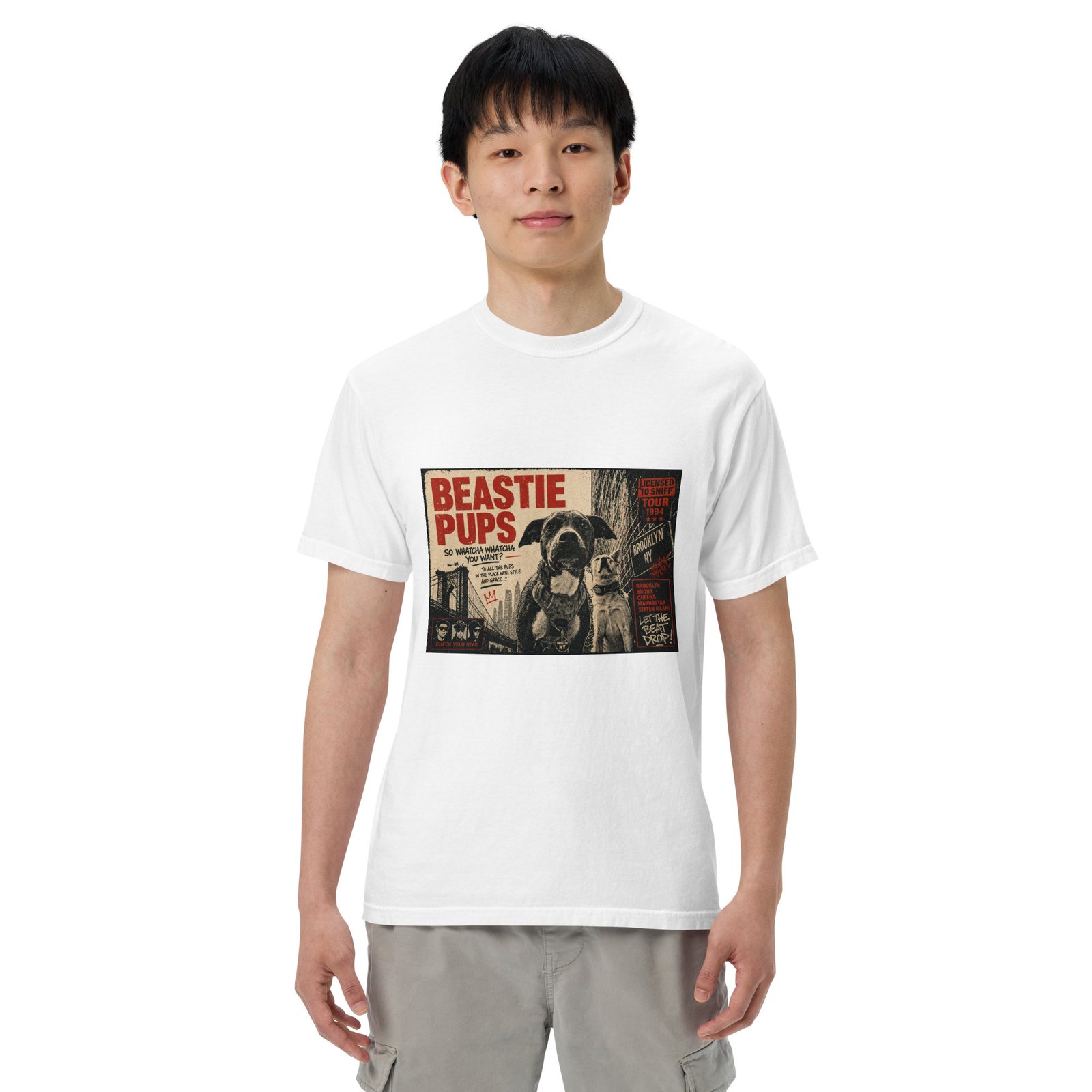 Beastie Pups “Licensed to Sniff” Tour ’94 – Front & Back Organic Oversized High Neck T-Shirt - Image 80