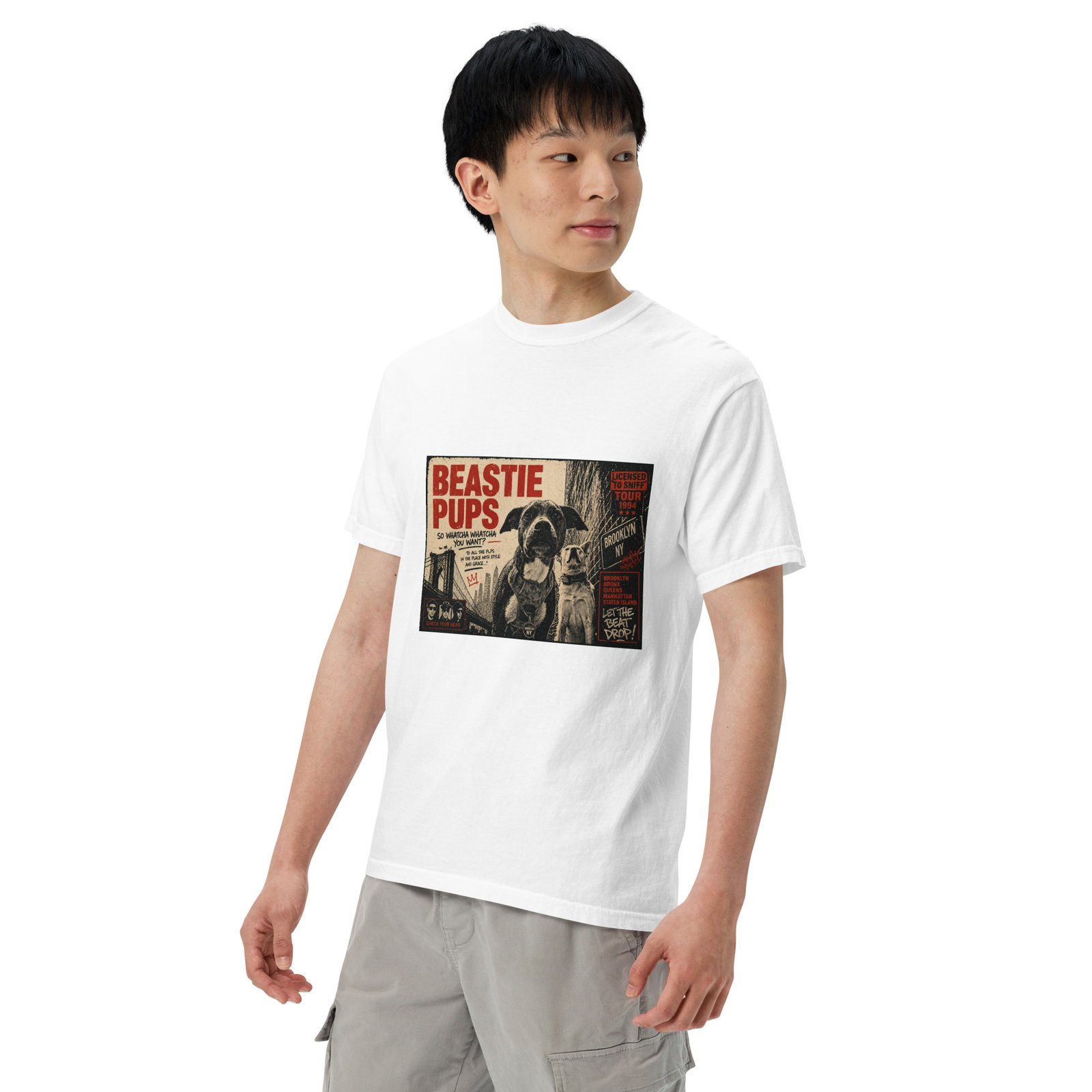 Beastie Pups “Licensed to Sniff” Tour ’94 – Front & Back Organic Oversized High Neck T-Shirt - Image 85